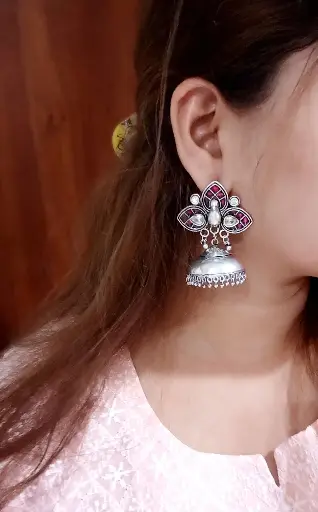Sona Peacock Zircon Silver Jhumka