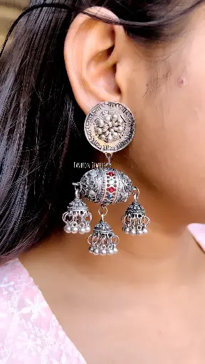 प्यार scripted silver oxidised jhumki