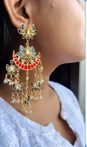 Sakshi Meenakari Multi Colored Pearl Hanging Kundan Earring
