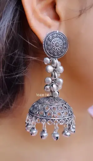 Ranjita Silver Ghunghroo Jhumka