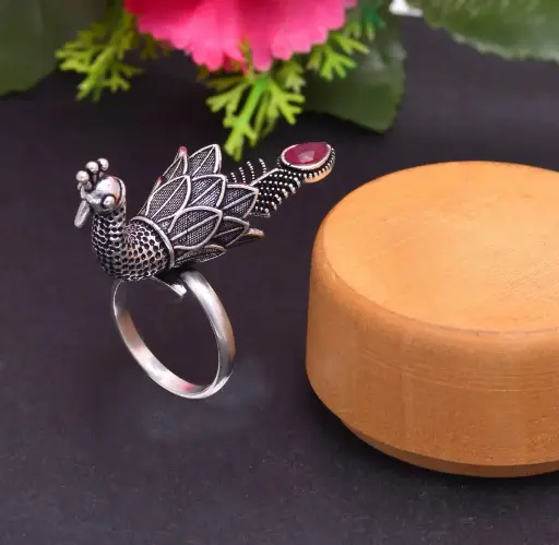 Silverlook alike peacock ruby stone Finger Ring