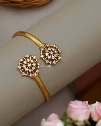 Floral designed AD stone Free size Golden Kada