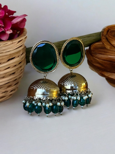 Aditi Premium emerald beads golden Jhumka