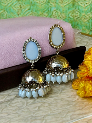 Asha lightweight Grey beads Golden Jhumka