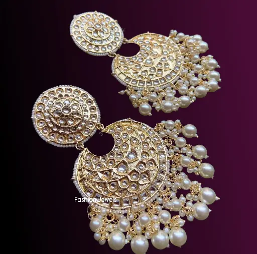 Sanjeeda Sheikh inspired Golden Kundan pearl statement chandbali