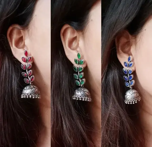 German Silver Leaf designed Jhumka (3 Colors)