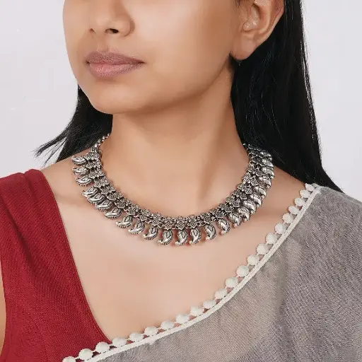 Silver kolhapuri Mango designed Necklace
