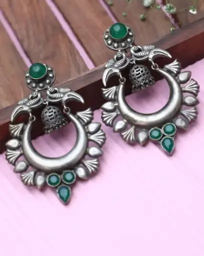Silverlook alike greenstone Bird Chandbali